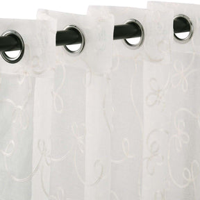 Sheer Traditional Embroidered Scroll Grommet Curtain Panel Set of 2 - Ivory