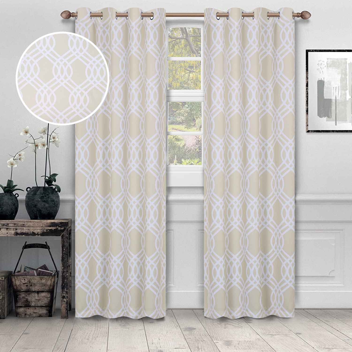 Ribbon Trellis Washable Room Darkening Blackout Curtains, Set of 2 - Blackout Curtains by Superior Brand