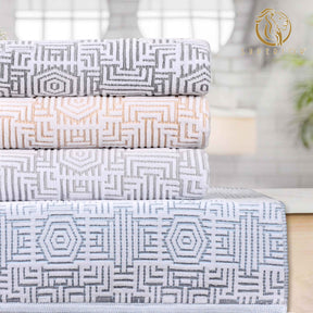 Cotton Modern Geometric Jacquard Plush Absorbent 3-Piece Towel Set 