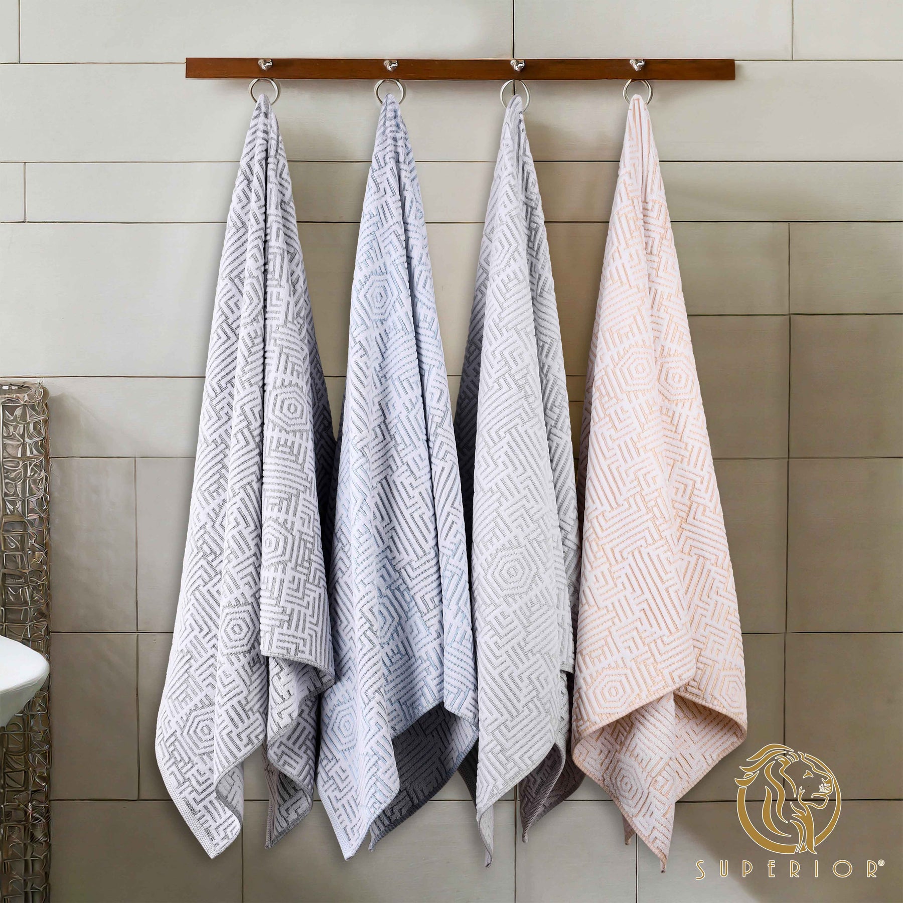 Cotton Modern Geometric Jacquard Plush Absorbent 12 Piece Towel Set