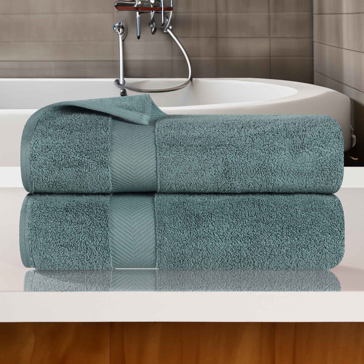 Zero Twist Smart Dry Combed Cotton 2 Piece Bath Towel Set - Jade
