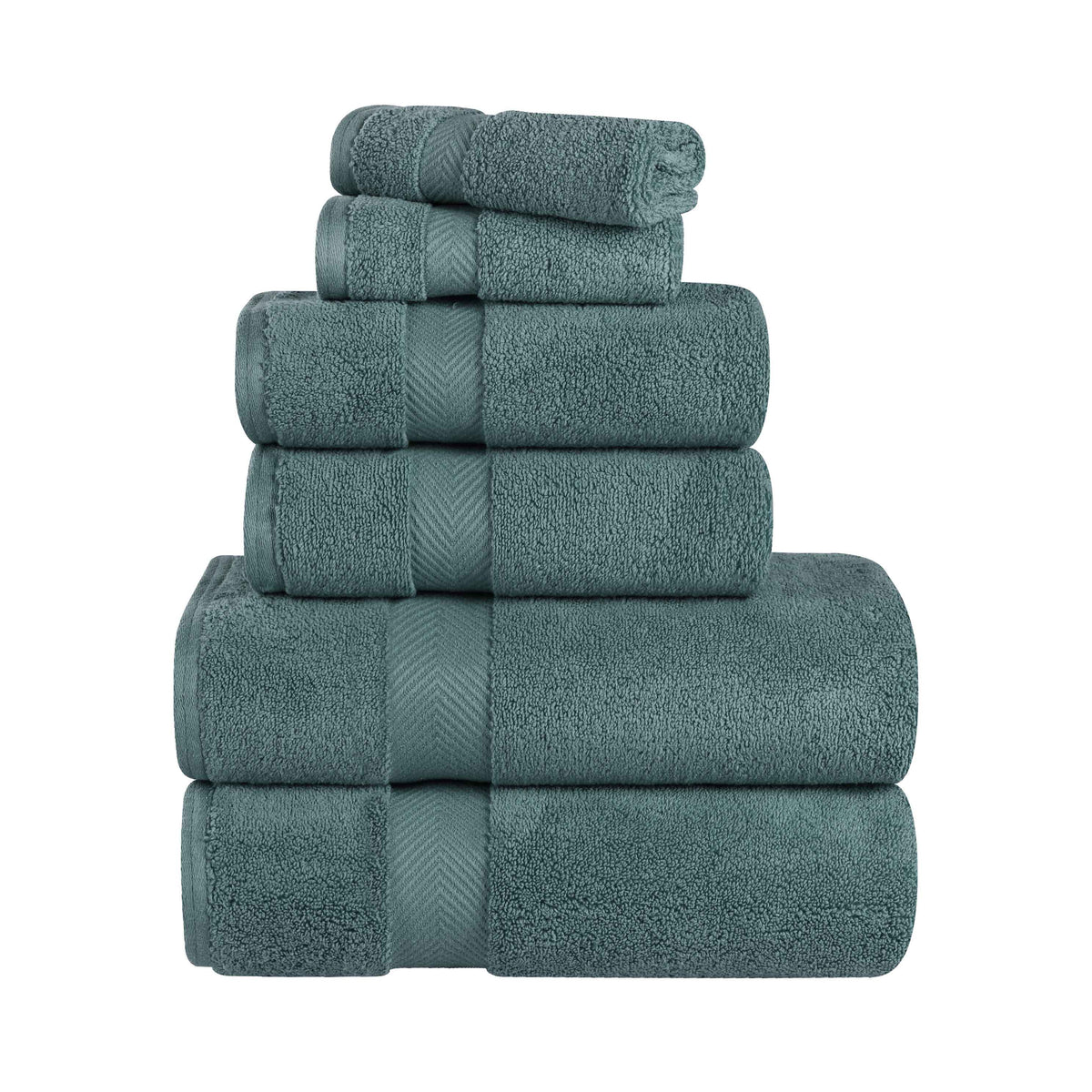 Zero-Twist Cotton Quick-Drying Absorbent Assorted 6 Piece Towel Set - Jade