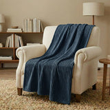 Kacey Ribbed Fluffy Fleece Blanket - Plush Striped Textured Throw
