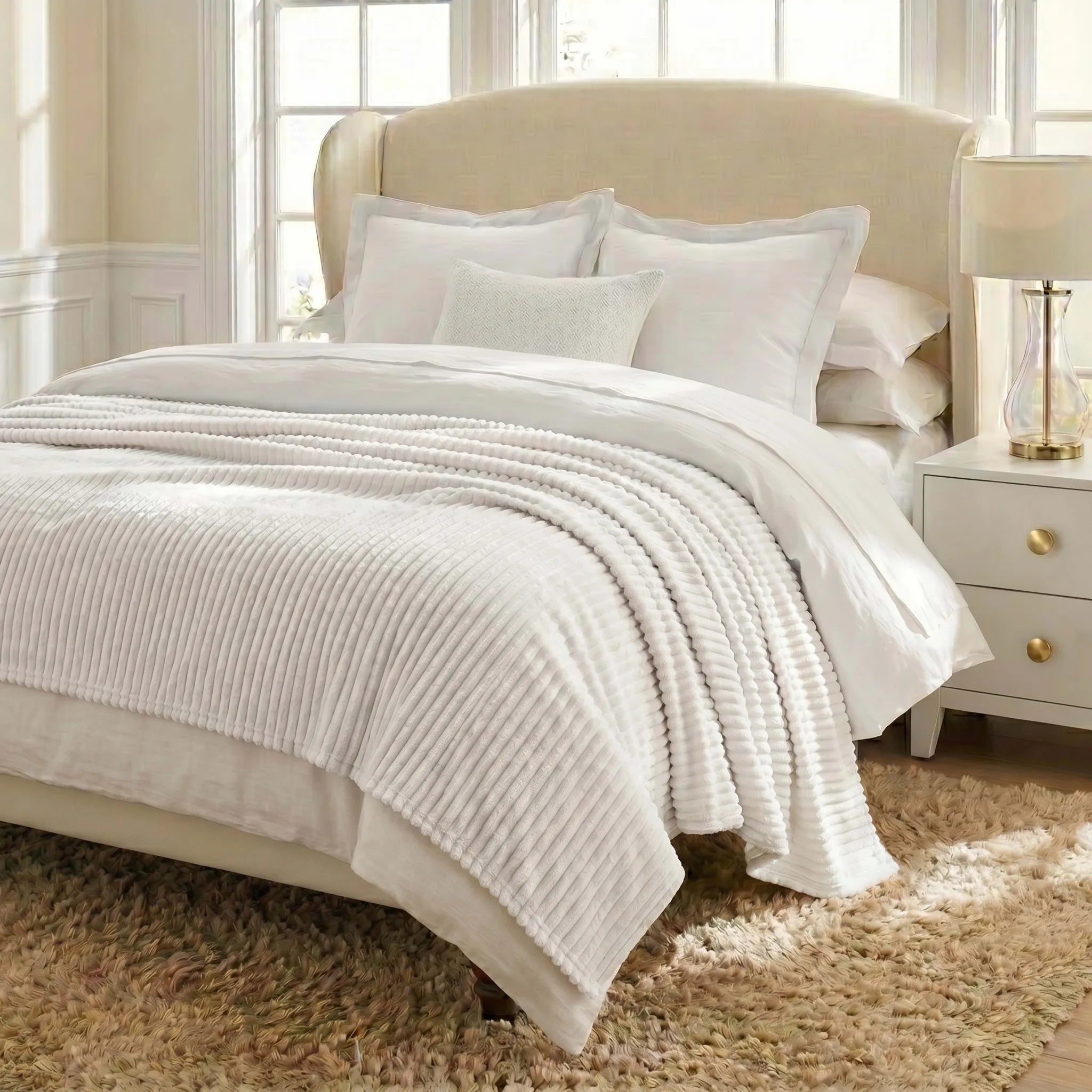 Kacey Ribbed Fluffy Fleece Blanket - Plush Striped Textured Throw