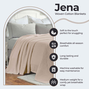 Jena Cotton Textured Chevron Lightweight Woven Blanket - Khaki