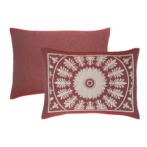 Superior Kymbal Cotton Blend Woven Traditional Medallion Lightweight Jacquard Bedspread and Sham Set - Berry Red