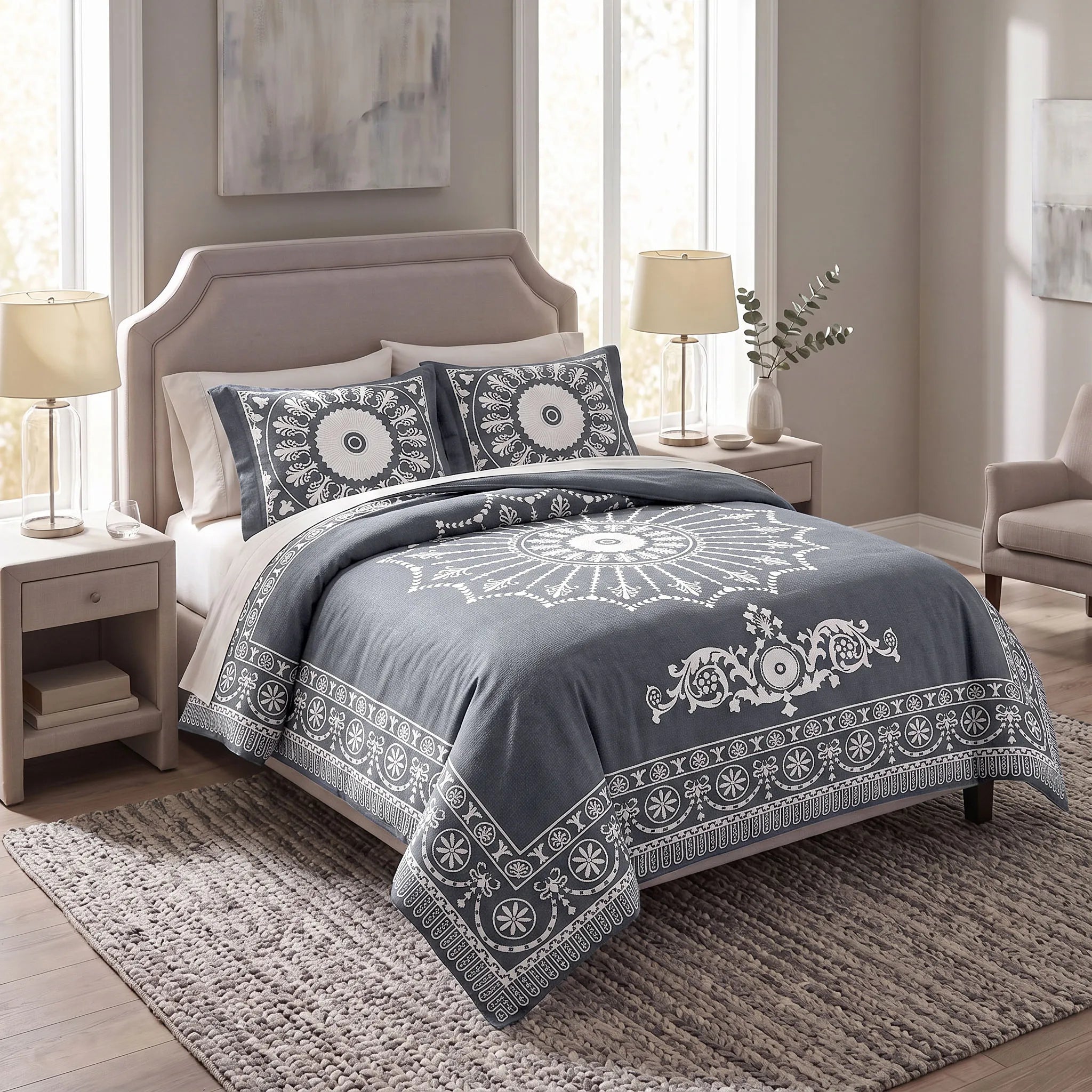 Superior Kymbal Cotton Blend Woven Medallion Jacquard Bedspread Set