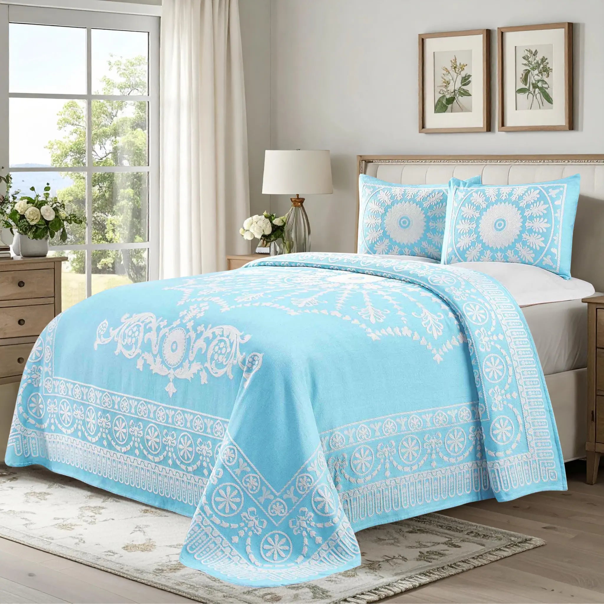 Kymbal Cotton Blend Woven Medallion Jacquard Bedspread Set