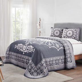 Superior Kymbal Cotton Blend Woven Traditional Medallion Lightweight Jacquard Bedspread and Sham Set