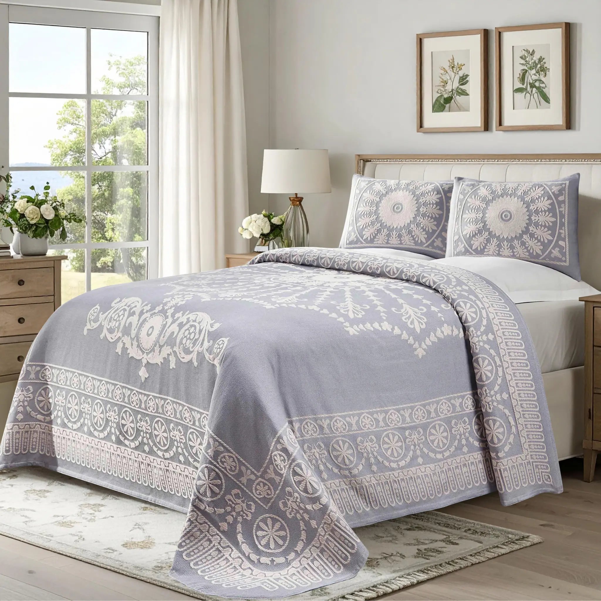 Kymbal Cotton Blend Woven Medallion Jacquard Bedspread Set