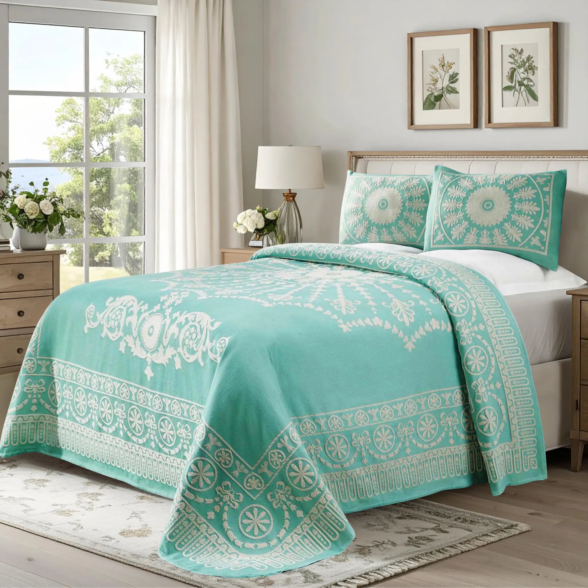Kymbal Cotton Blend Woven Medallion Jacquard Bedspread Set