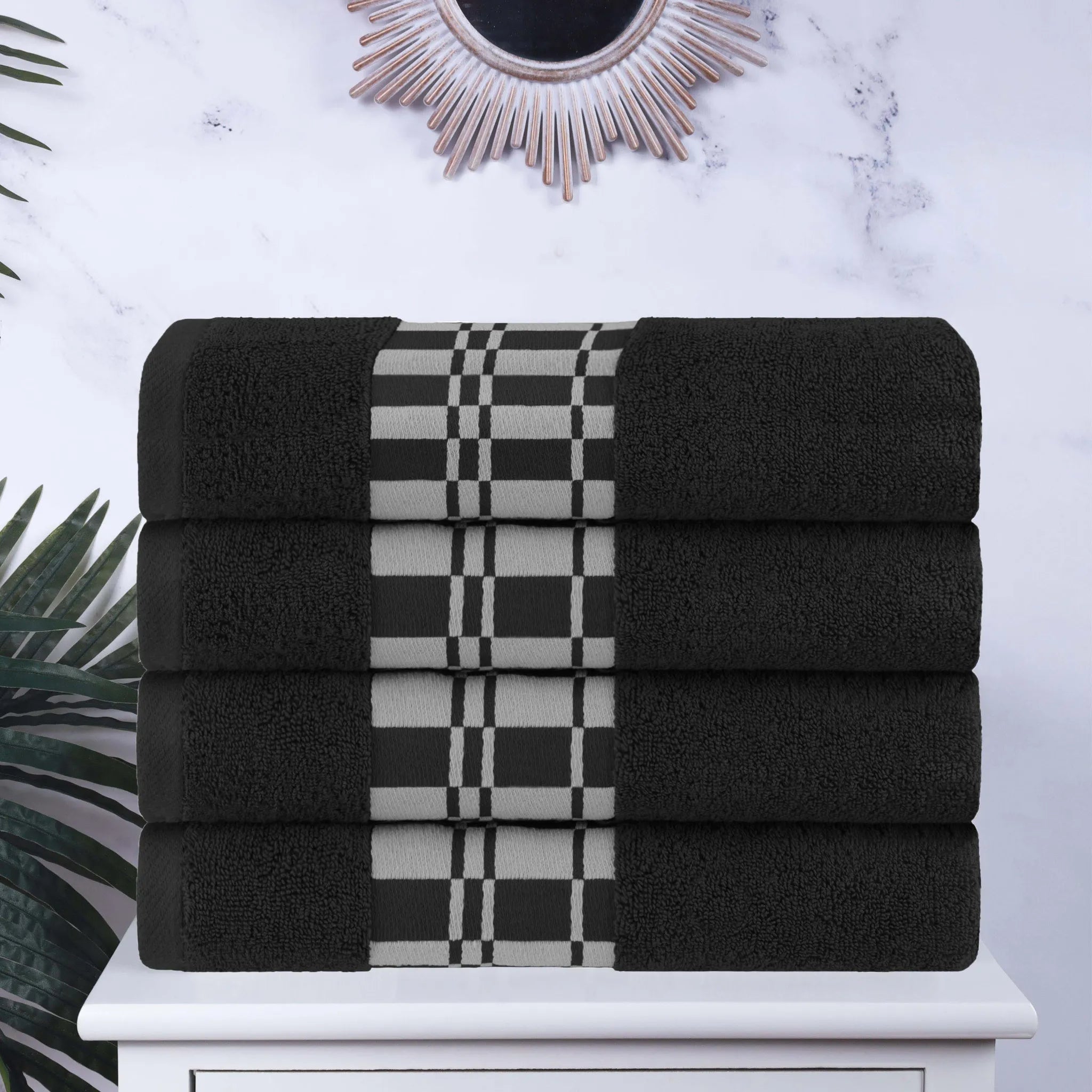Larissa Cotton Geometric Border Bath Towel Set of 4 - Bath Towel by Superior Brand