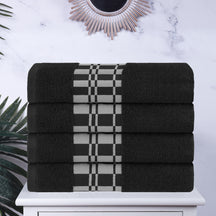 Superior Larissa Cotton 4-Piece Bath Towel Set with Geometric Embroidered Jacquard Border  - Black