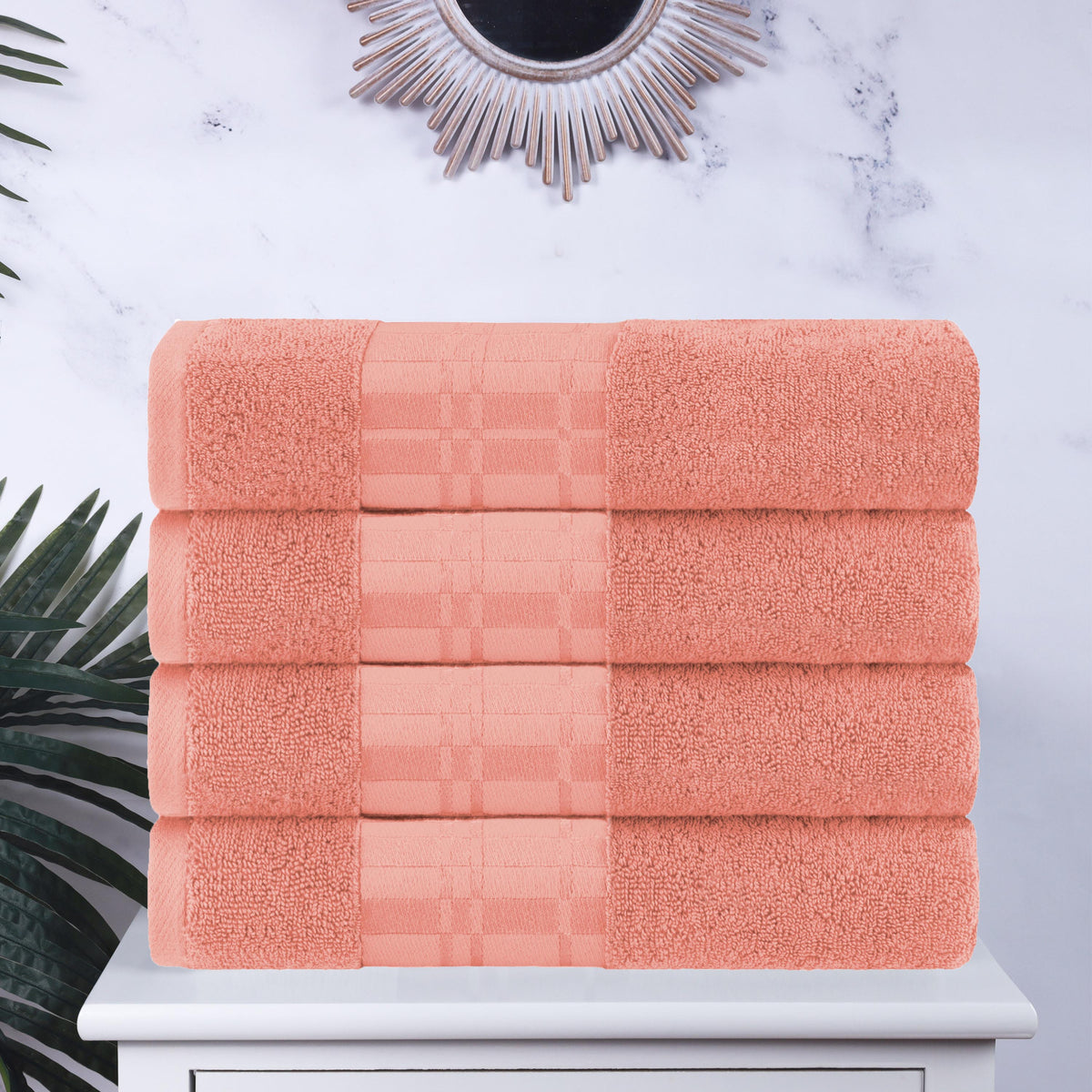 Superior Larissa Cotton 4-Piece Bath Towel Set with Geometric Embroidered Jacquard Border