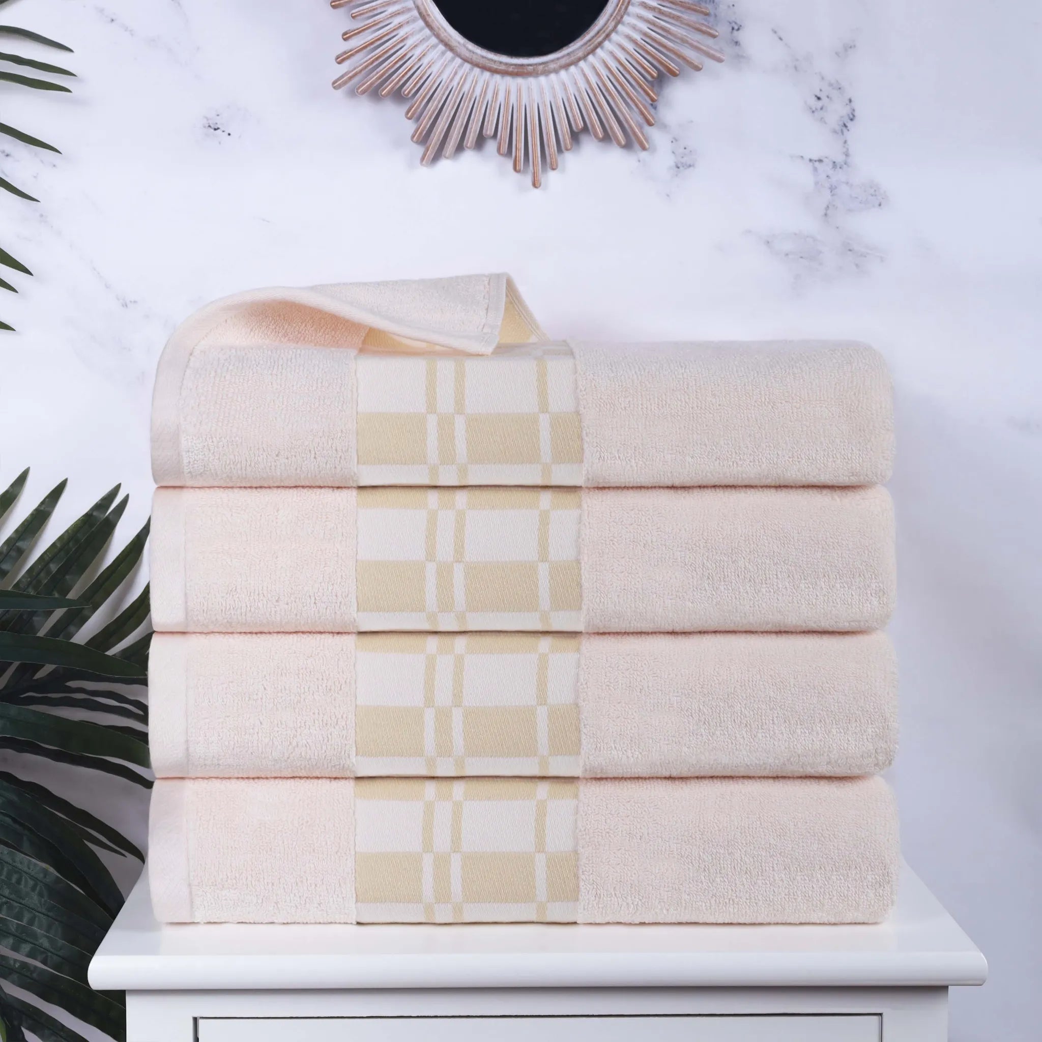 Larissa Cotton Geometric Border Bath Towel Set of 4 - Bath Towel by Superior Brand
