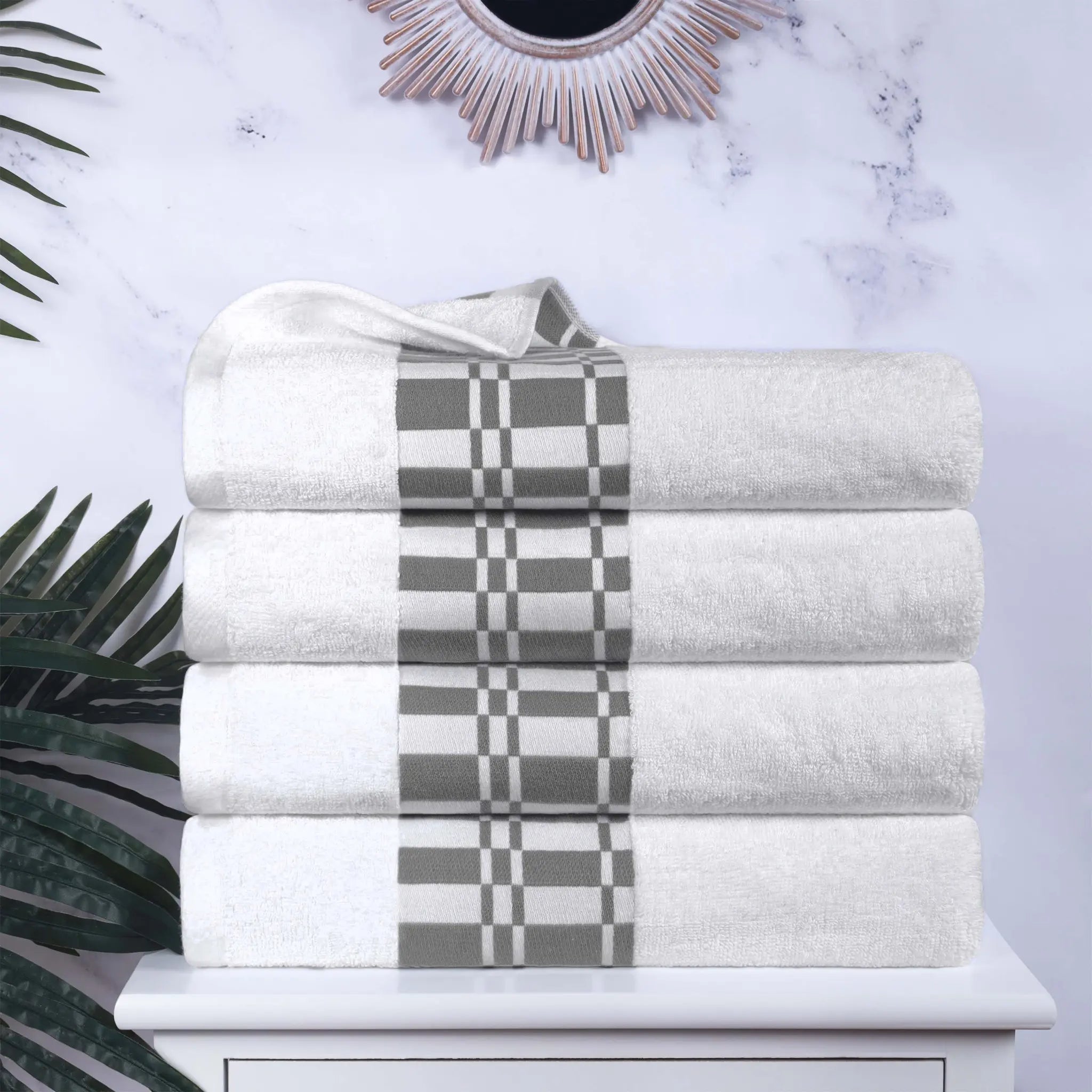 Larissa Cotton Geometric Border Bath Towel Set of 4