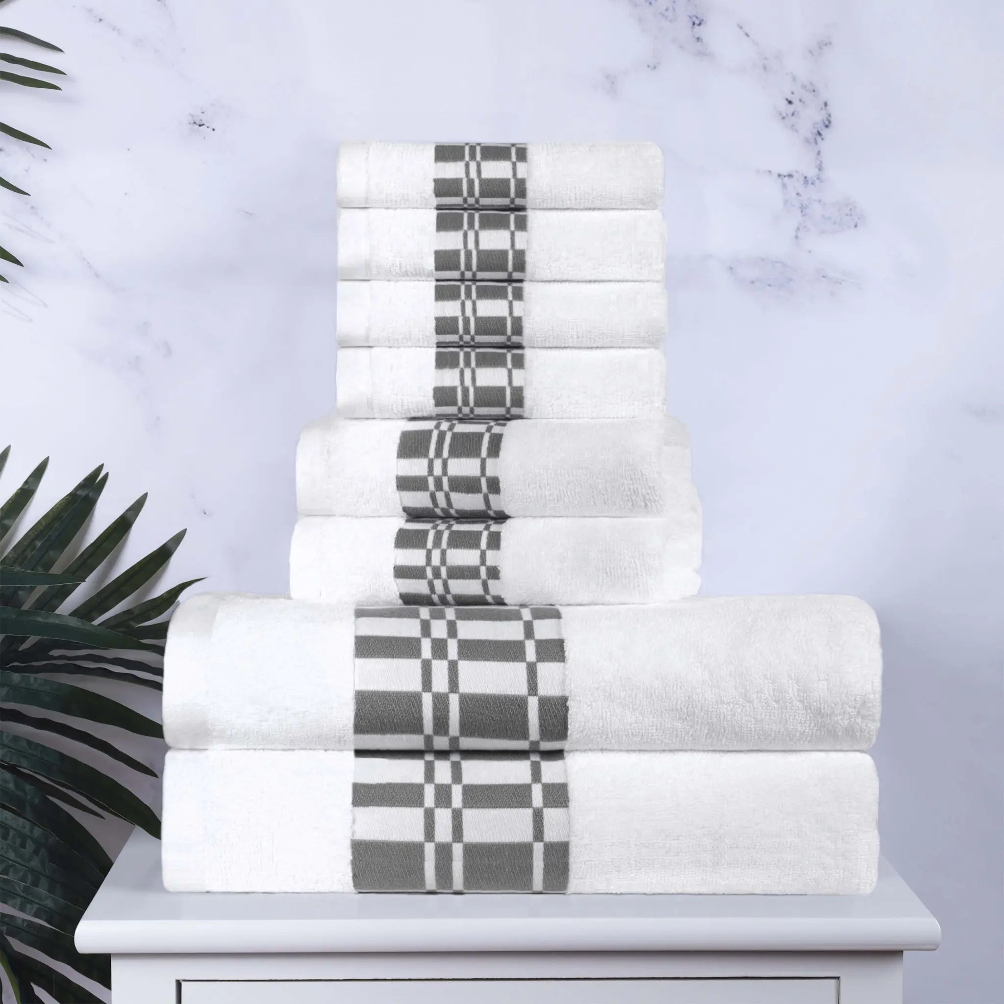 Larissa Cotton Geometric Border 8 Piece Assorted Towel Set
