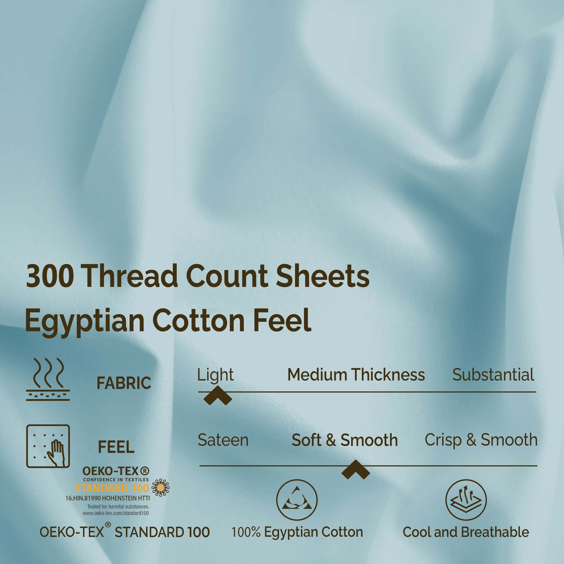 Superior Egyptian Cotton 300 Thread Count Solid Deep Pocket Bed Sheet Set - Light Blue