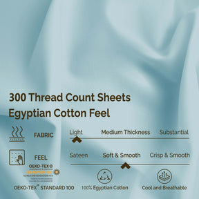 300 Thread Count Egyptian Cotton Solid Deep Pocket Sheet Set - Iight Blue