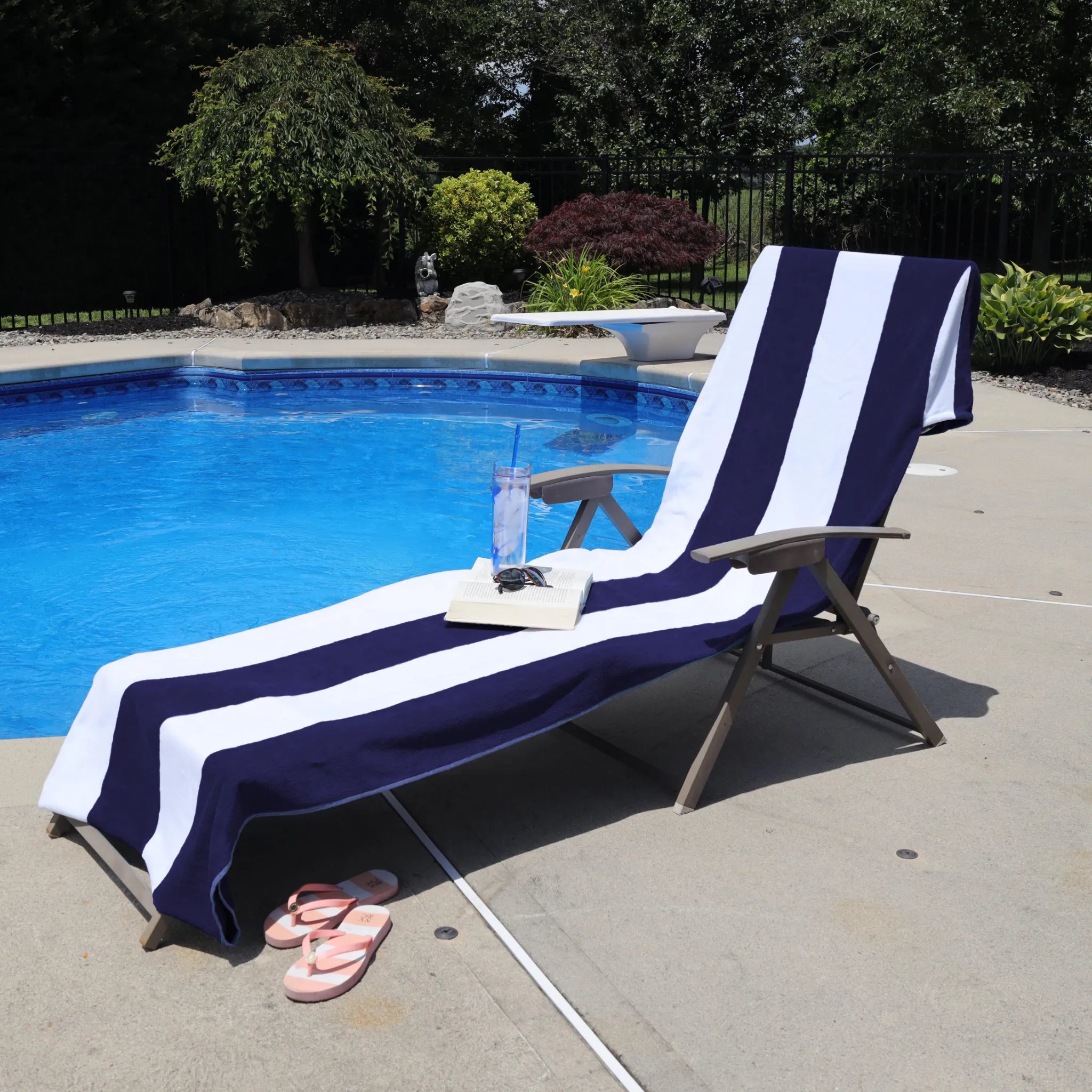 Superior Cabana Striped Cotton Chaise Lounge Chair Cover Set