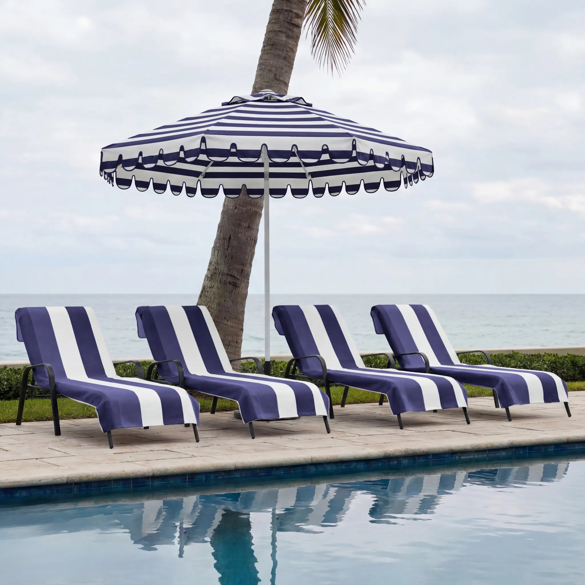 Superior Cabana Striped Cotton Chaise Lounge Chair Cover Set