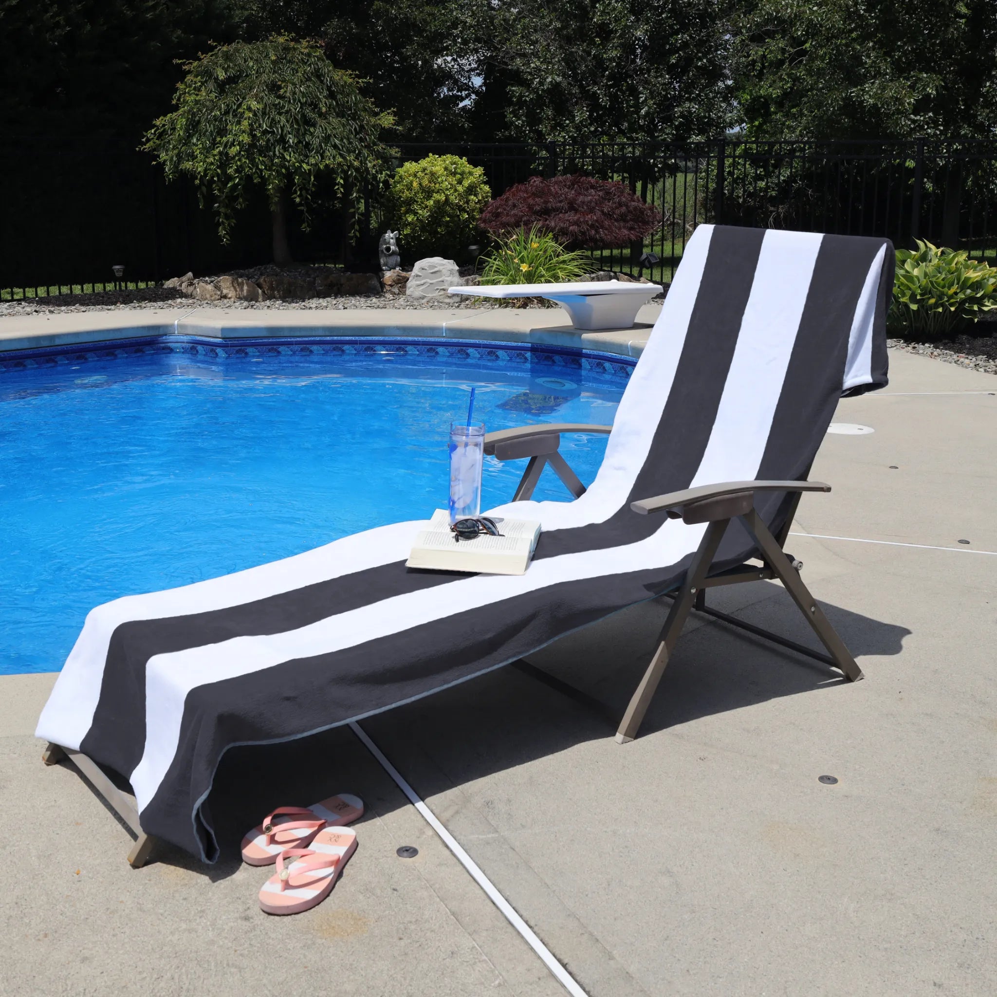 Superior Cabana Striped Cotton Chaise Lounge Chair Cover Set