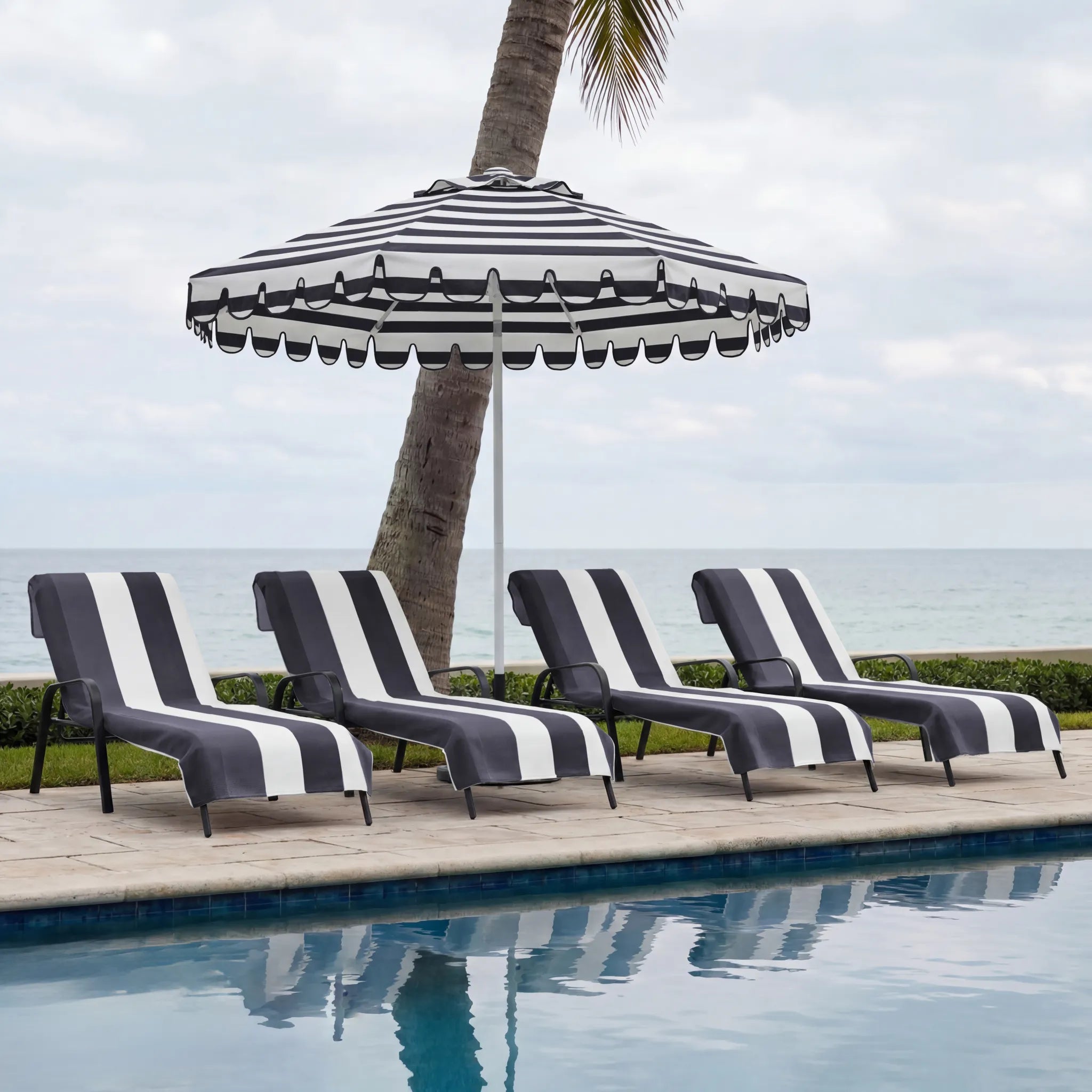 Superior Cabana Striped Cotton Chaise Lounge Chair Cover Set