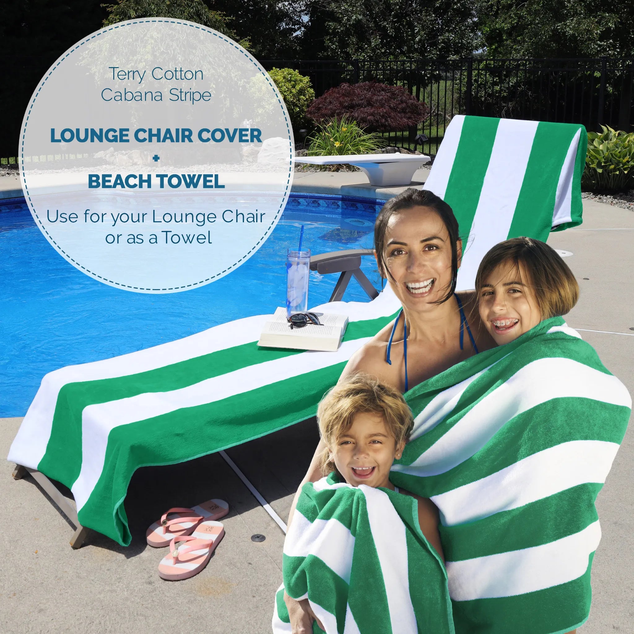 Superior Cabana Striped Cotton Chaise Lounge Chair Cover Set