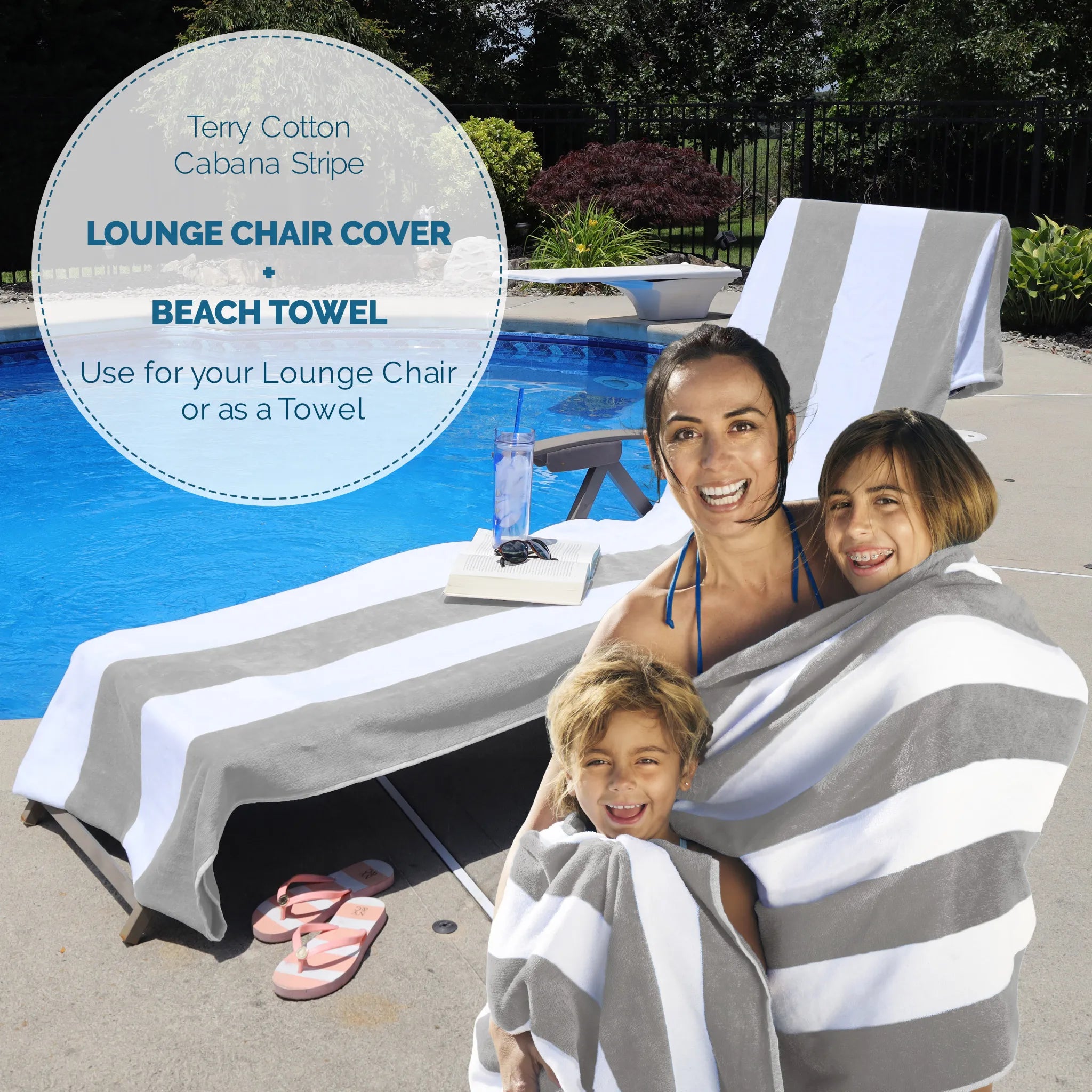 Superior Cabana Striped Cotton Chaise Lounge Chair Cover Set