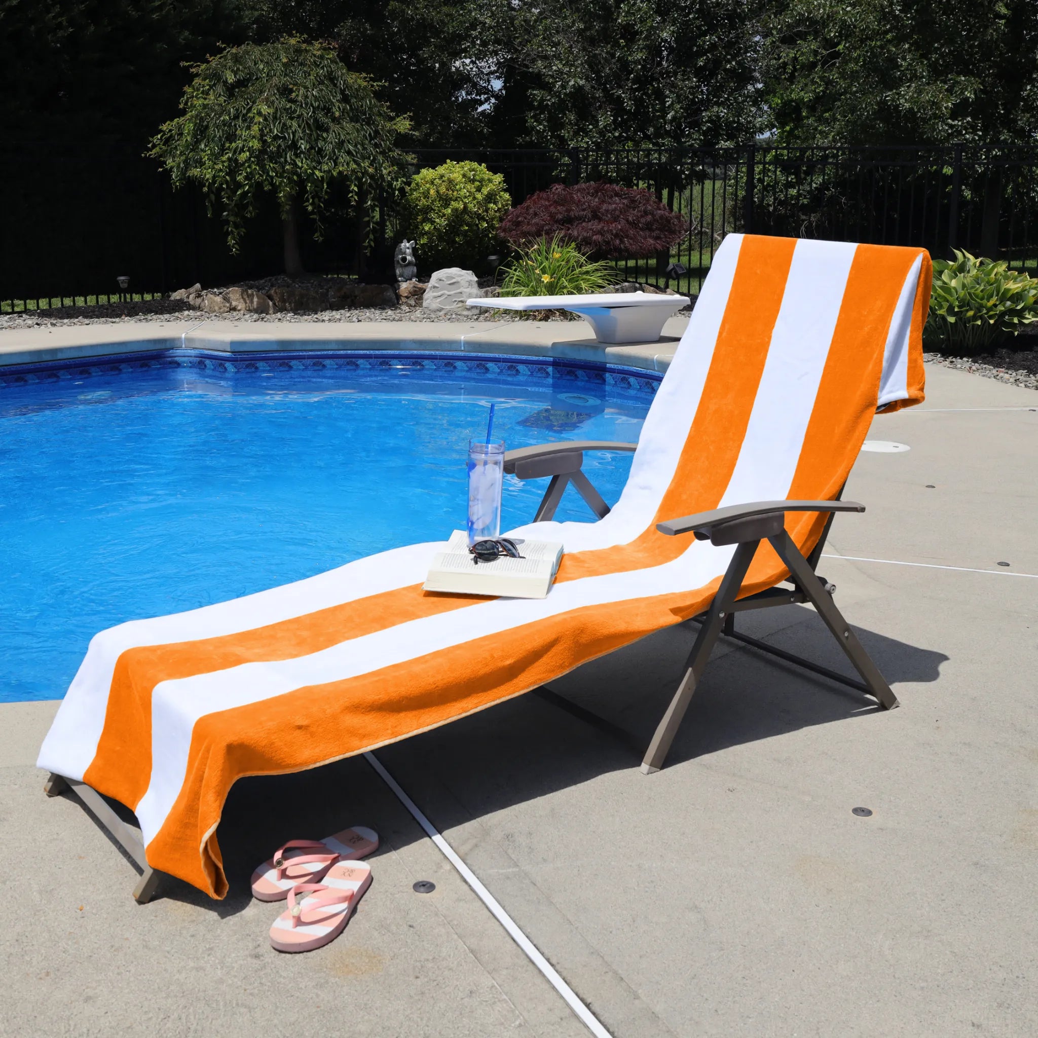 Superior Cabana Striped Cotton Chaise Lounge Chair Cover Set