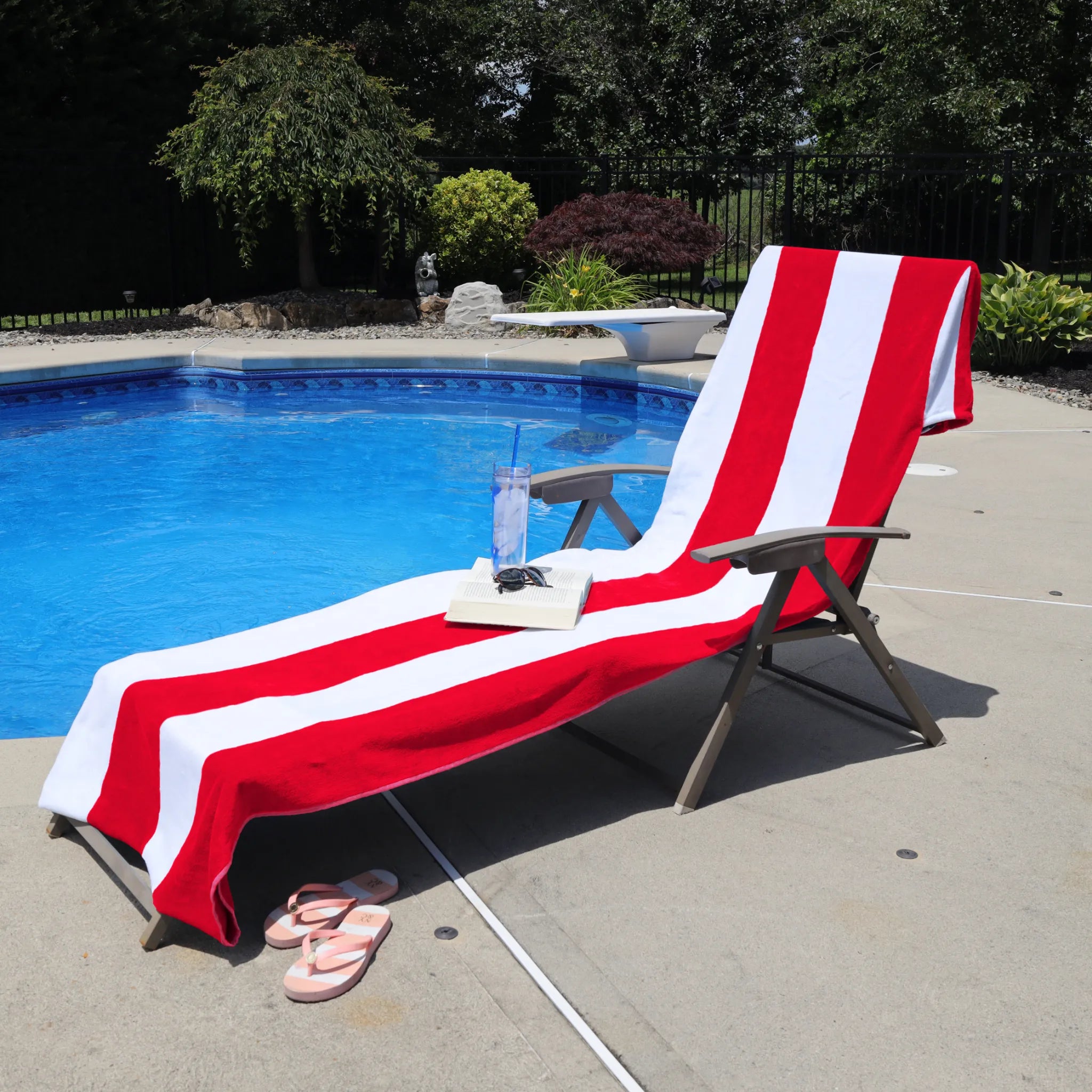 Superior Cabana Striped Cotton Chaise Lounge Chair Cover Set