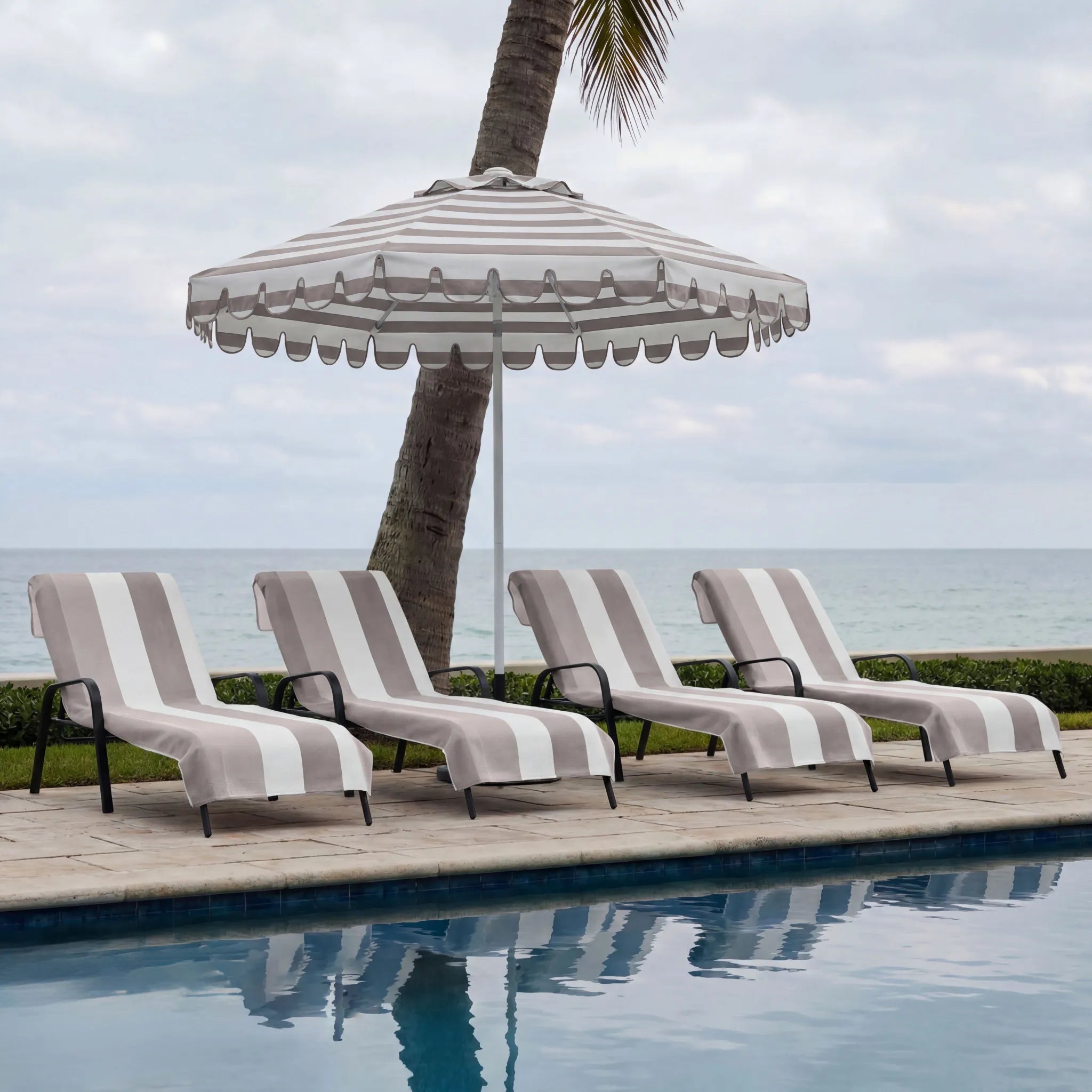 Superior Cabana Striped Cotton Chaise Lounge Chair Cover Set