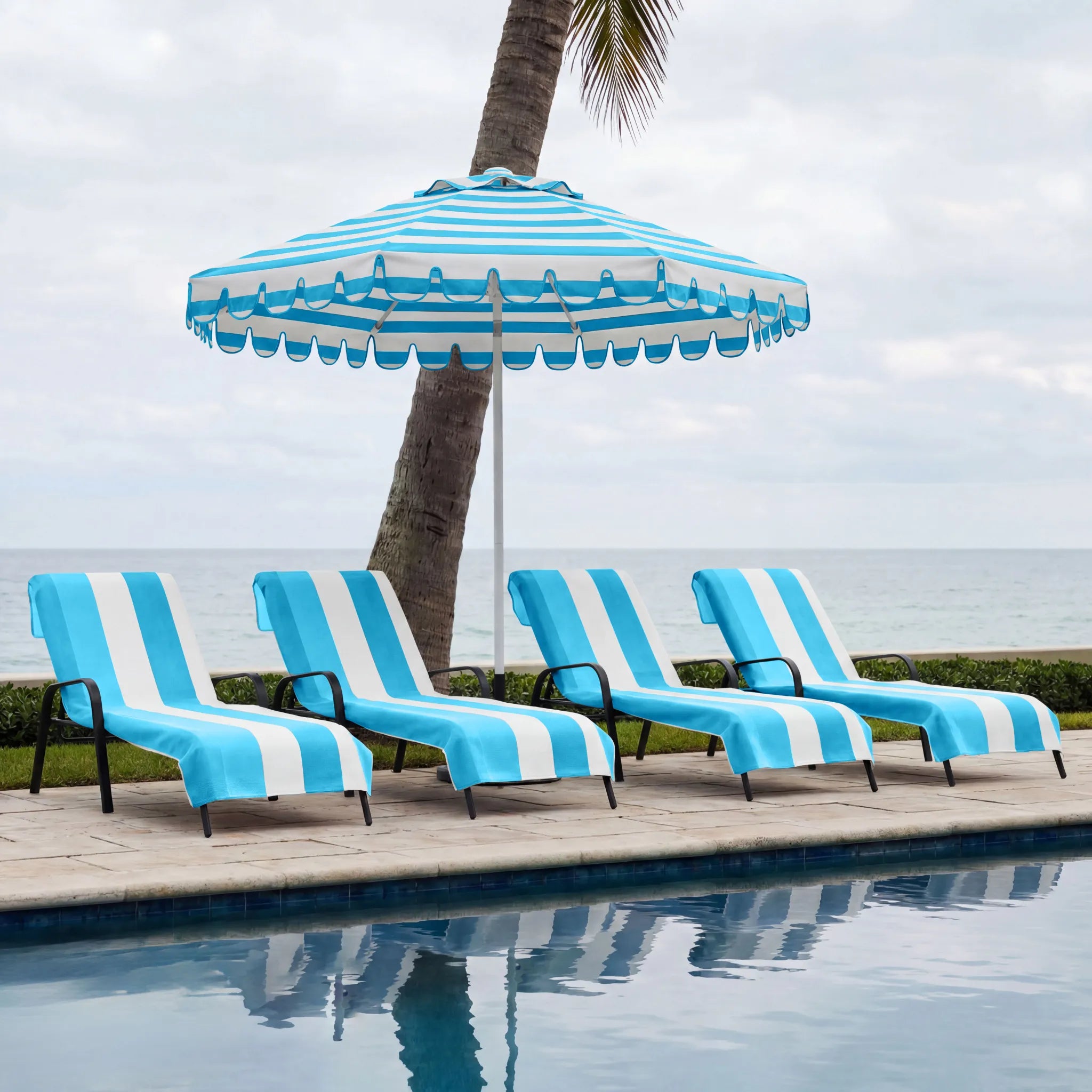 Superior Cabana Striped Cotton Chaise Lounge Chair Cover Set