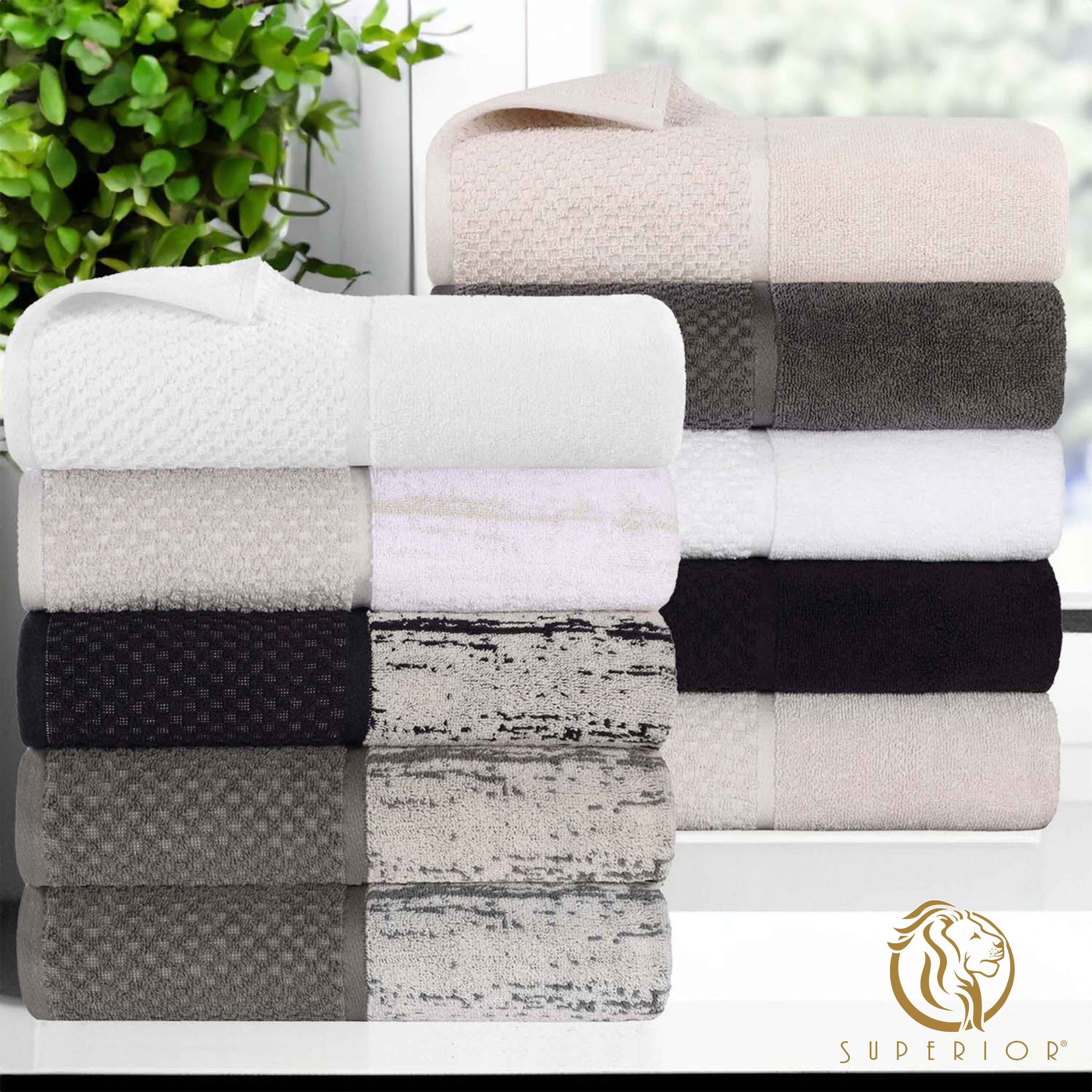 Lodie Cotton Jacquard Solid and Two-Toned 9 Piece Assorted Towel Set 