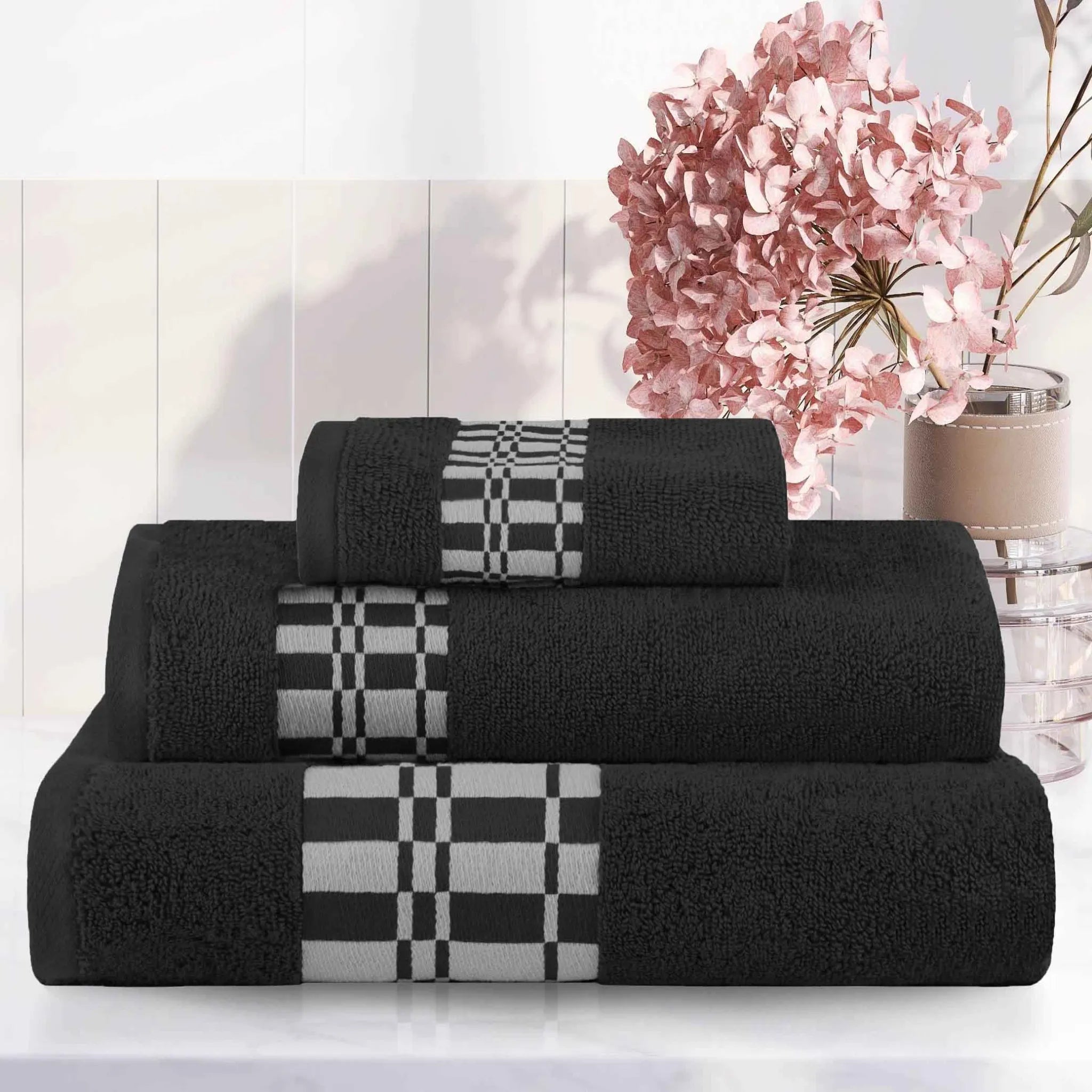 Larissa Cotton Geometric Border 3 Piece Assorted Towel Set - Towel Set by Superior Brand