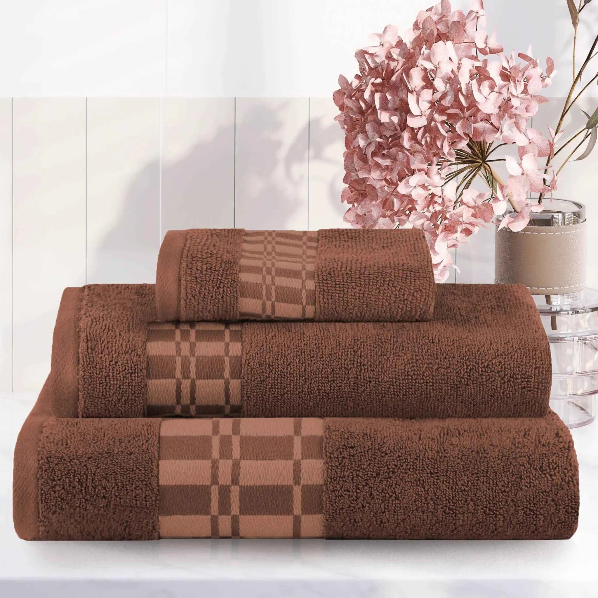 Larissa Cotton Geometric Border 3 Piece Assorted Towel Set - Towel Set by Superior Brand