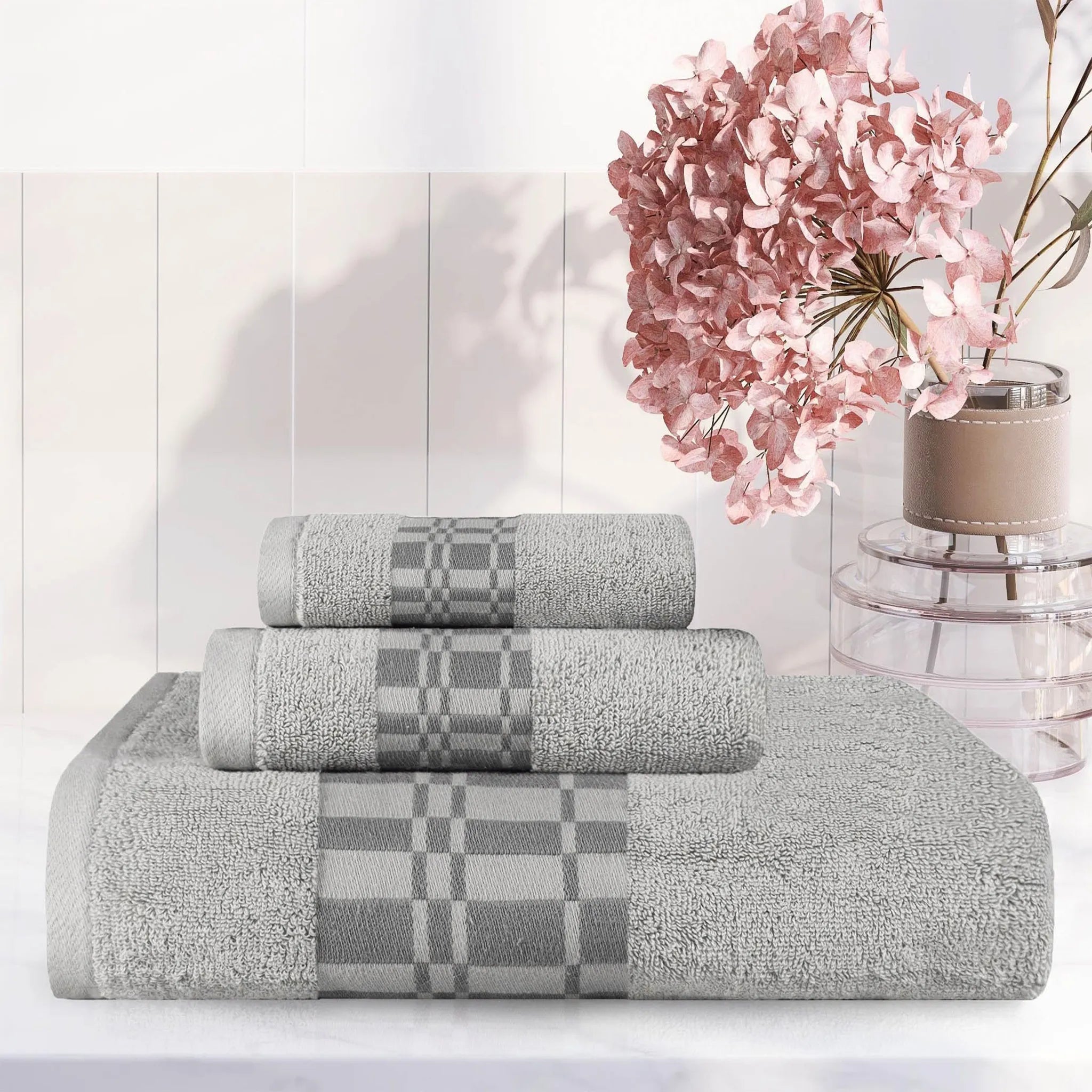 Larissa Cotton Geometric Border 3 Piece Assorted Towel Set - Towel Set by Superior Brand