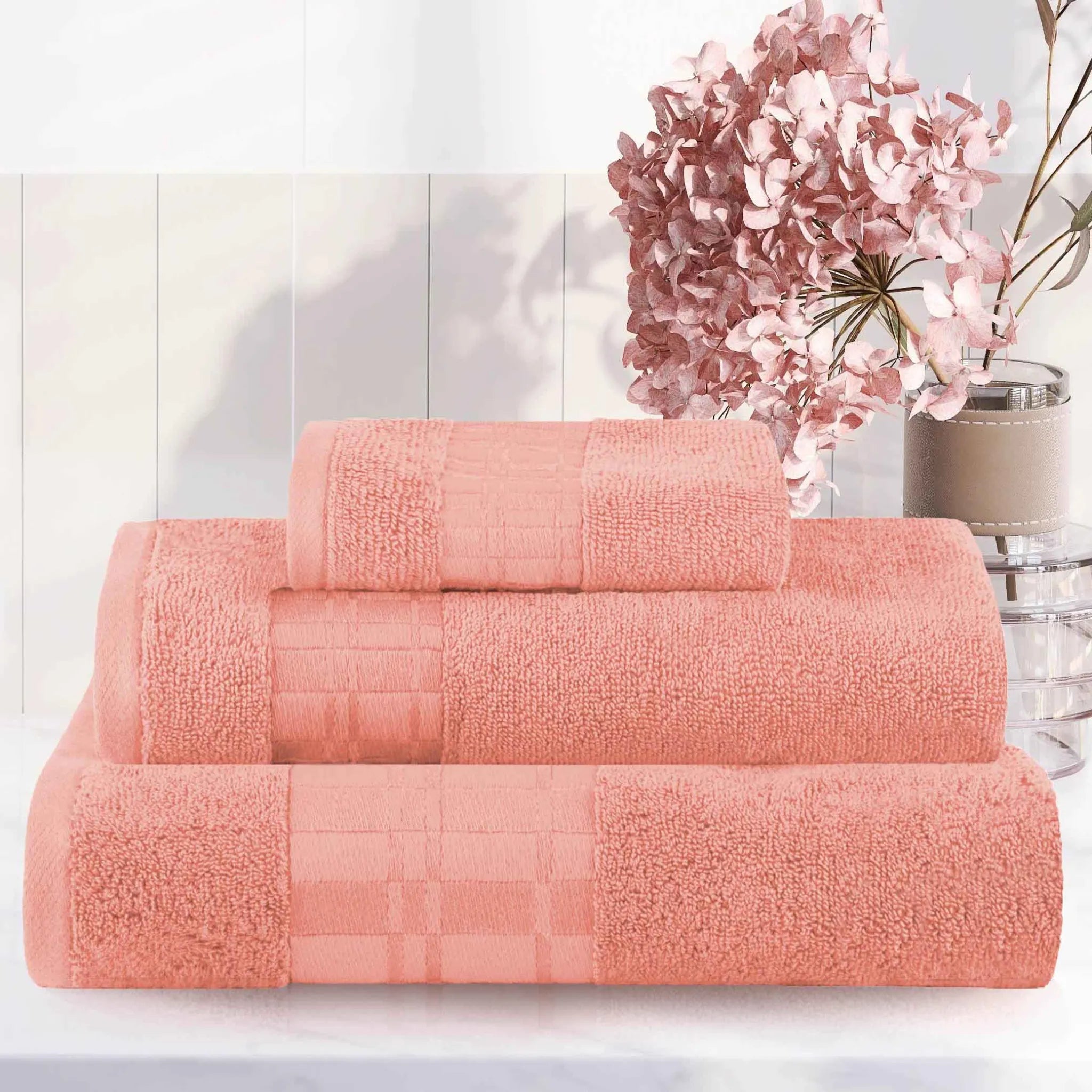 Larissa Cotton Geometric Border 3 Piece Assorted Towel Set - Towel Set by Superior Brand