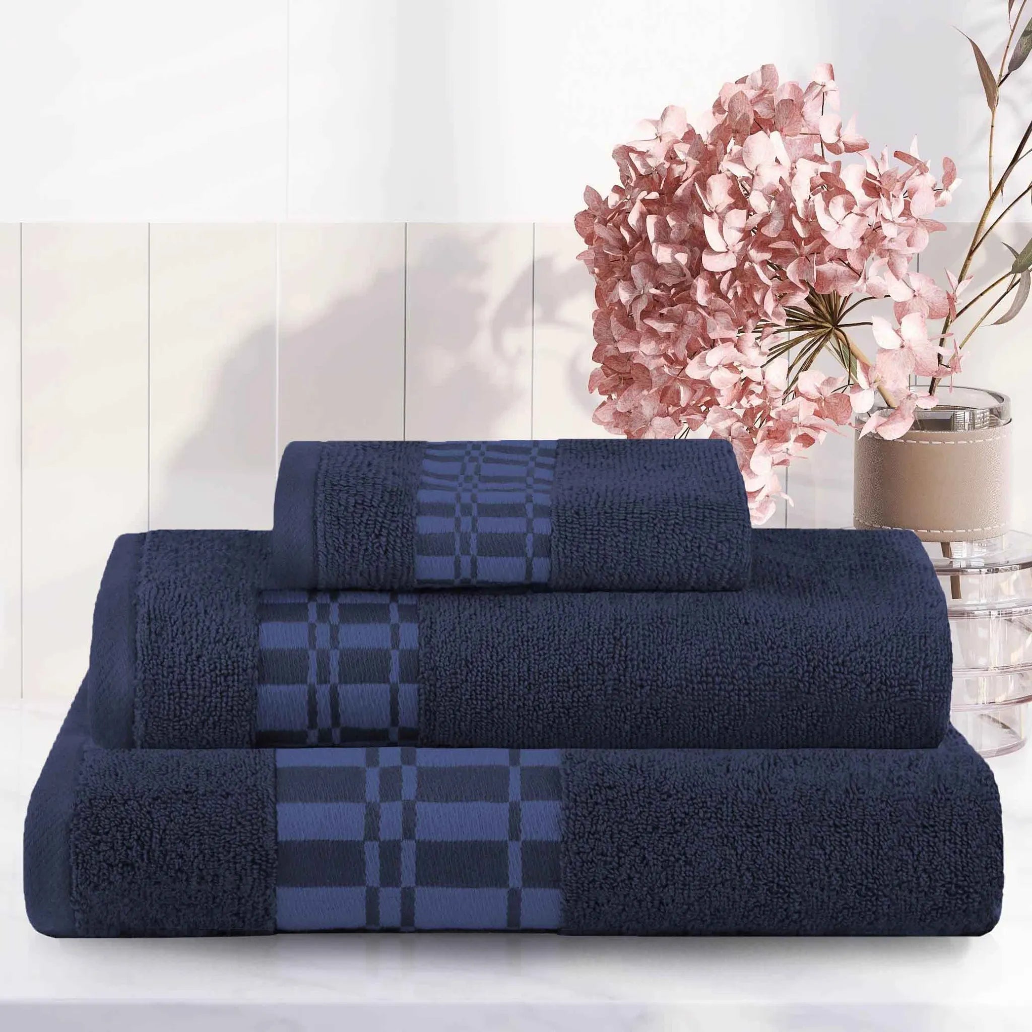 Larissa Cotton Geometric Border 3 Piece Assorted Towel Set - Towel Set by Superior Brand