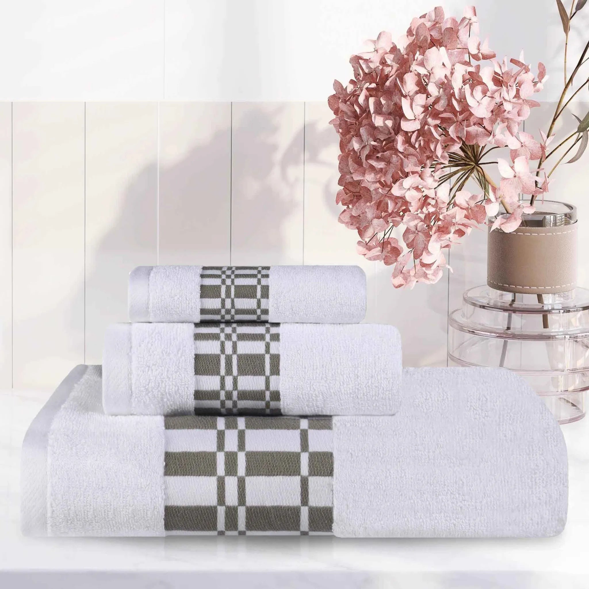 Larissa Cotton Geometric Border 3 Piece Assorted Towel Set - Towel Set by Superior Brand