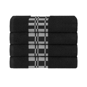 Superior Larissa Cotton 4-Piece Bath Towel Set with Geometric Embroidered Jacquard Border  - Black