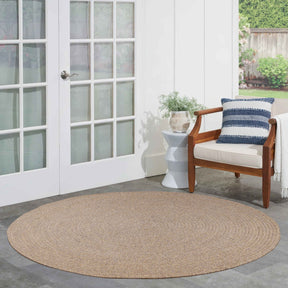 Bohemian Braided Indoor Outdoor Rugs Solid Round Area Rug - Latte