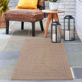 Bohemian Indoor Outdoor Rugs Solid Rectangle Braided Area Rug - Latte