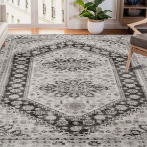 Layland Contemporary Abstract Washable Indoor Area Rug - Charcoal