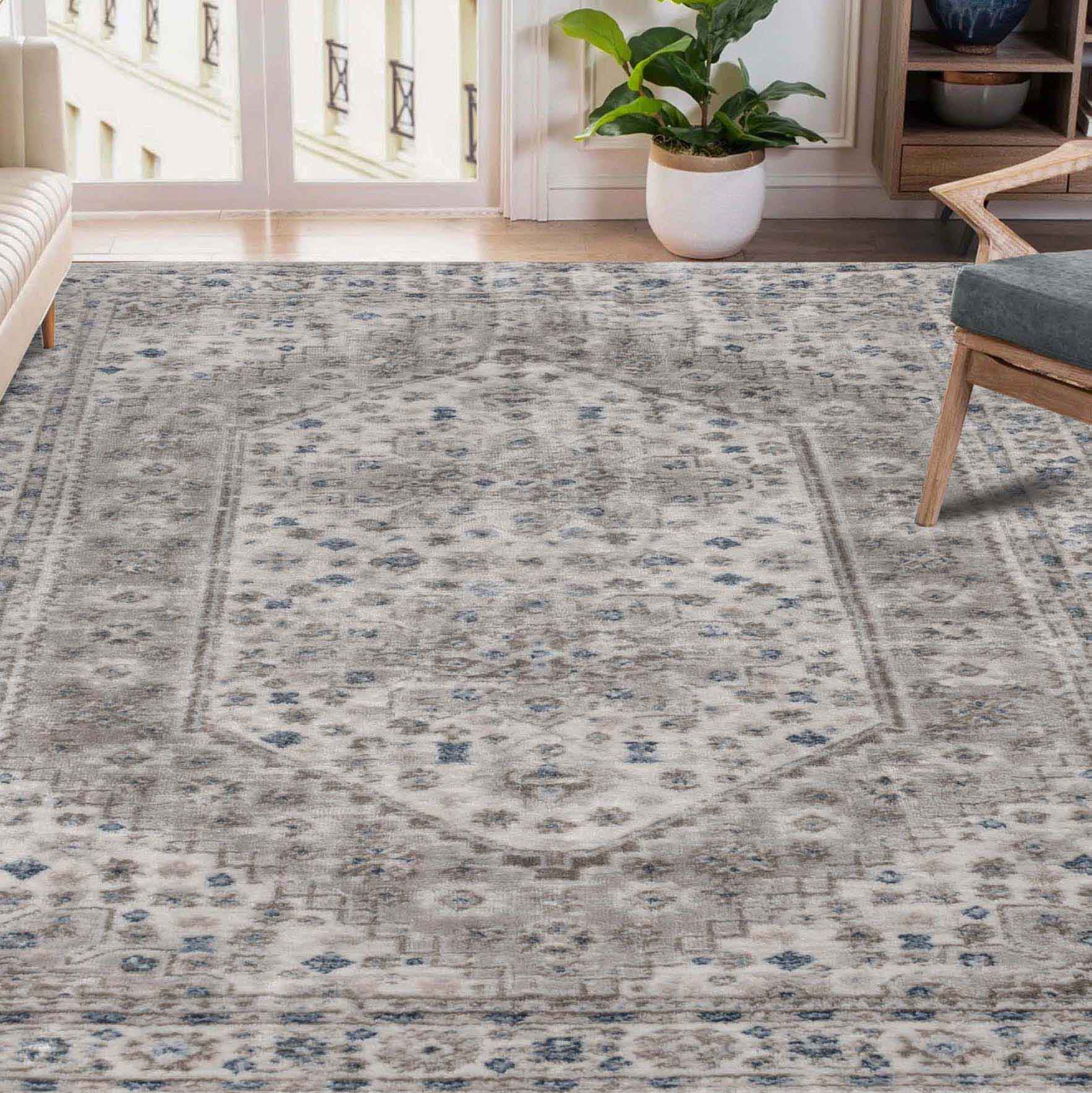 Layland Contemporary Abstract Washable Indoor Area Rug - Grey