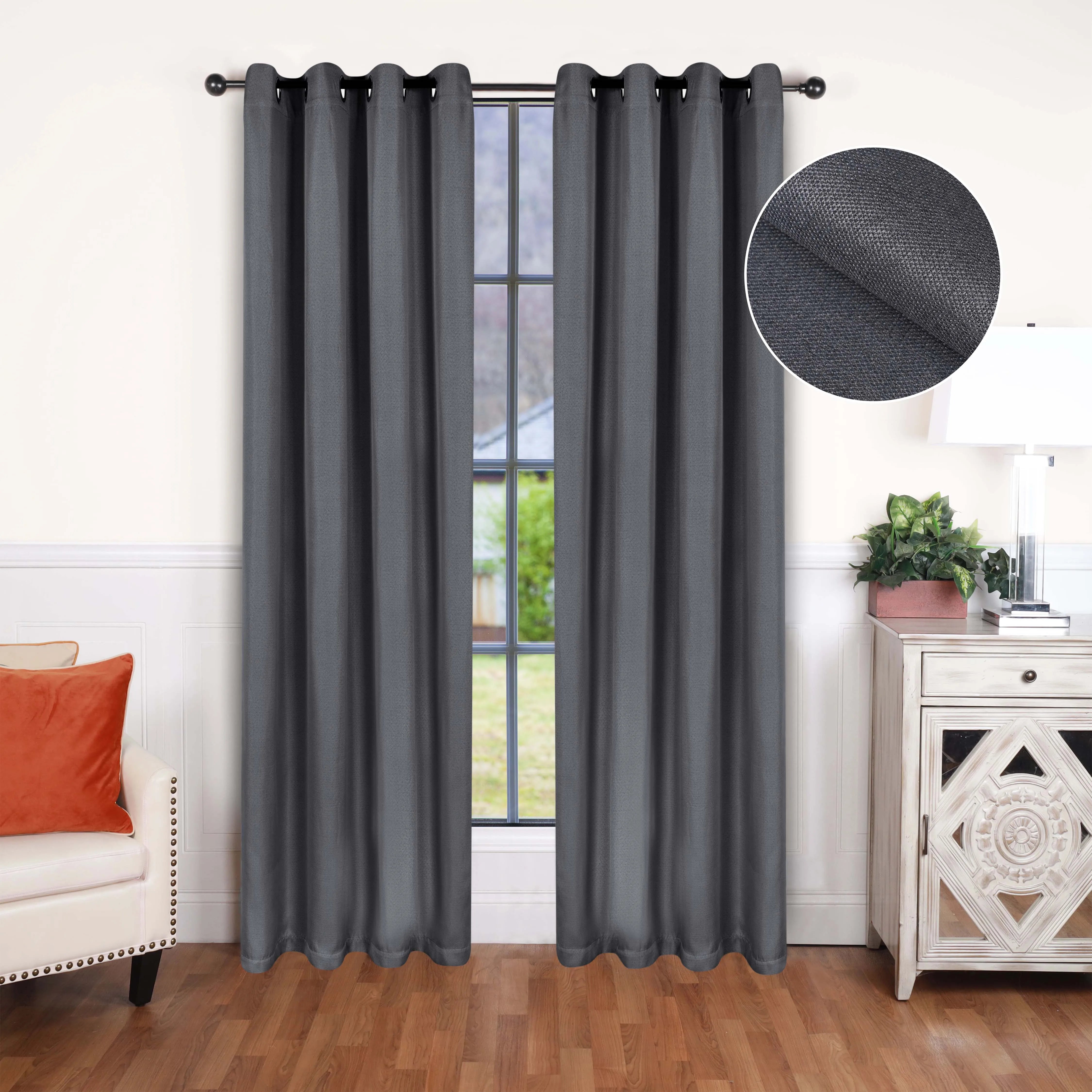 Linen Pattern Washable Room Darkening Blackout Curtains, Set of 2 - Blackout Curtains by Superior Brand