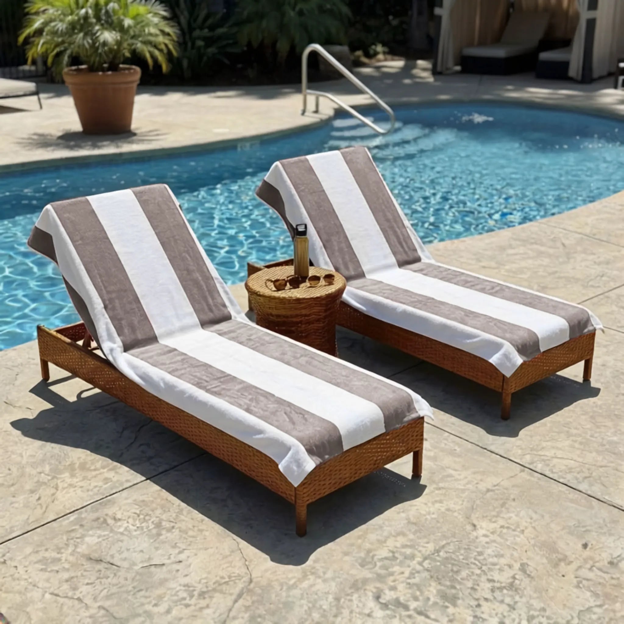 Superior Cabana Striped Cotton Chaise Lounge Chair Cover Set