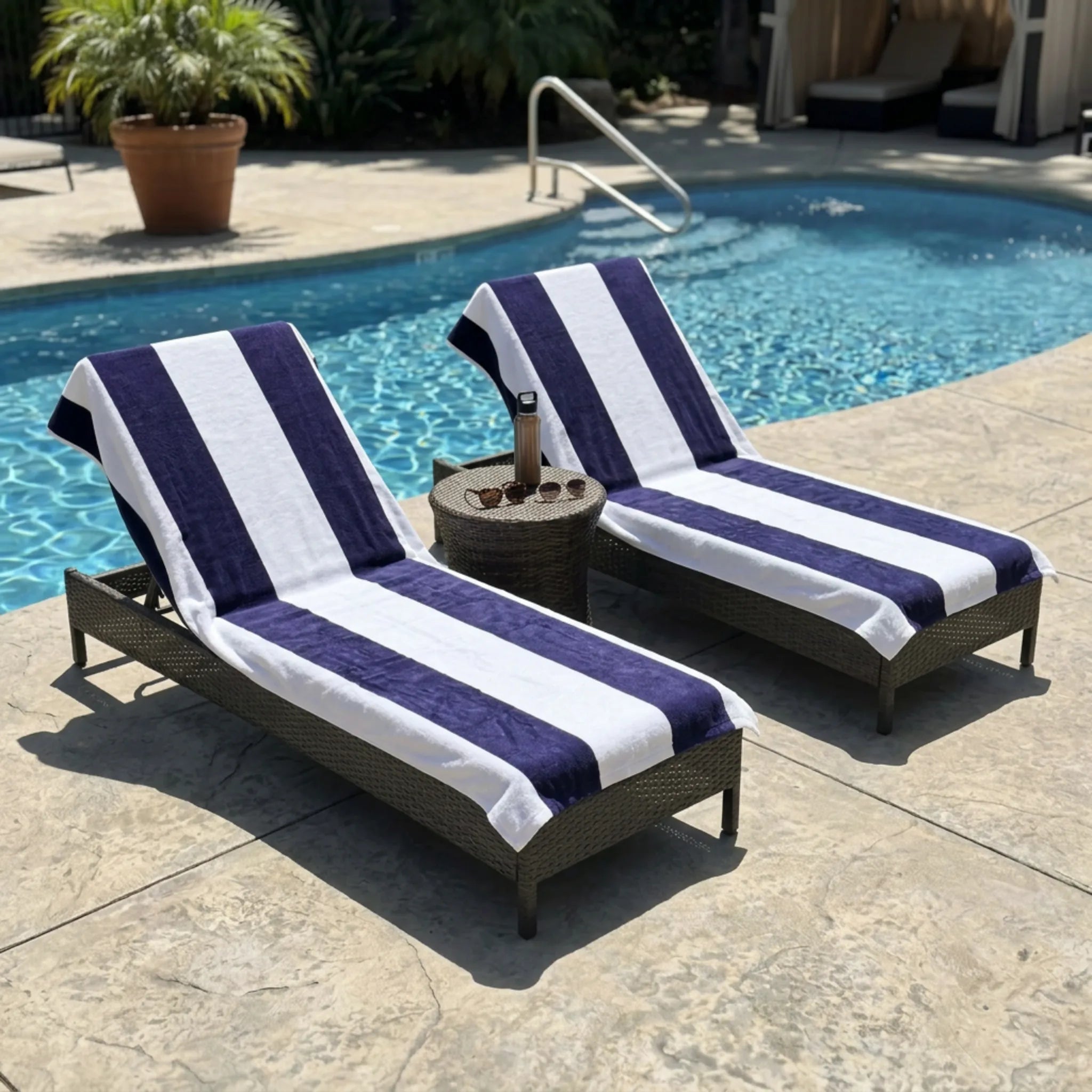 Superior Cabana Striped Cotton Chaise Lounge Chair Cover Set