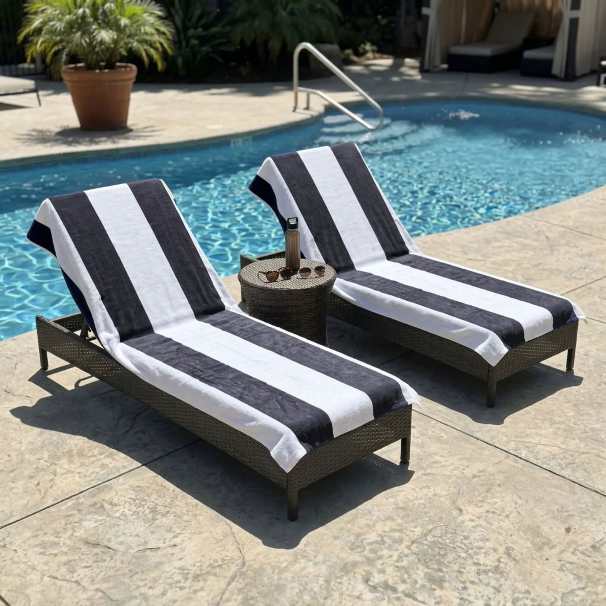 Superior Cabana Striped Cotton Chaise Lounge Chair Cover Set