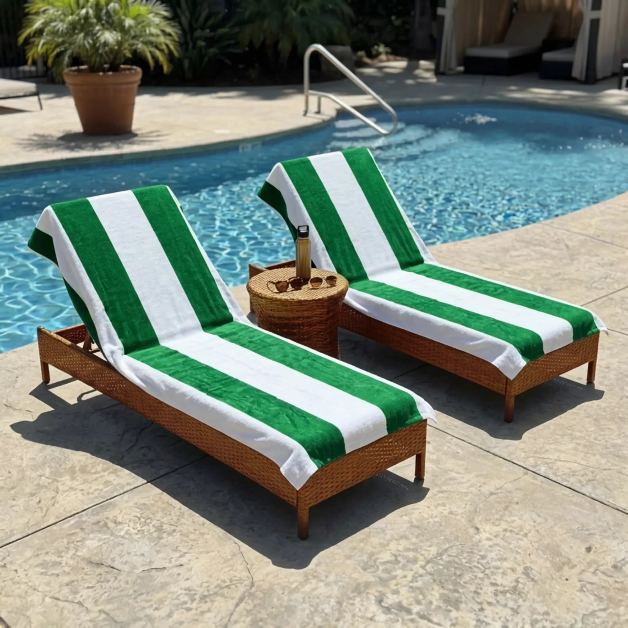 Superior Cabana Striped Cotton Chaise Lounge Chair Cover Set